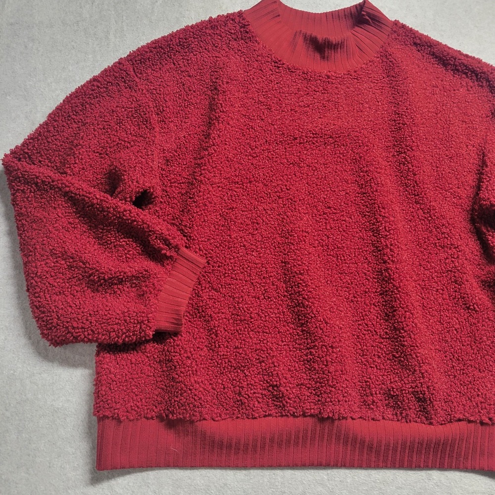 Porridge Anthropologie Burgundy Faux Shearling Mock Neck Pullover Sweater M - Picture 3 of 10